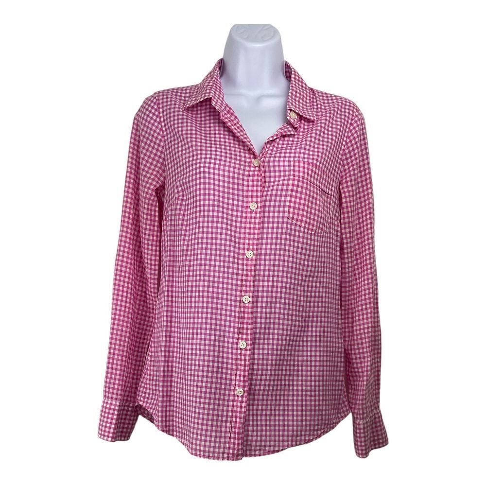 J. Crew Womens Long Sleeve‎ Fitted Gingham Plaid Top Size XS Preppy Y2K Western